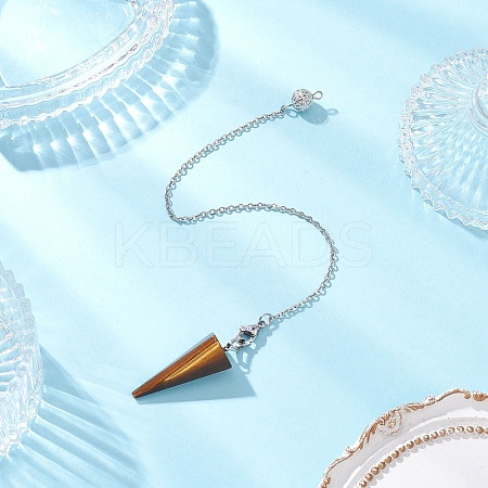 Natural Tiger Eye Cone Pendant Dowsing Pendulums HJEW-JM03967-1