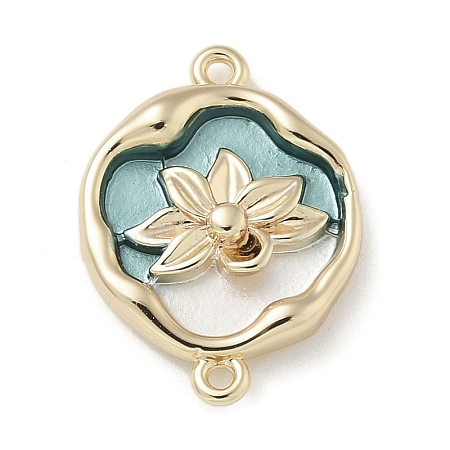 Brass Enamel Oval with Flower Connector Charms KK-M308-06G-02-1