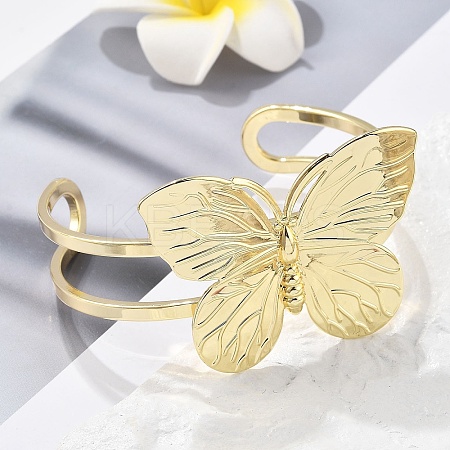 Butterfly Brass Cuff Open Bangles BJEW-M060-01G-01-1