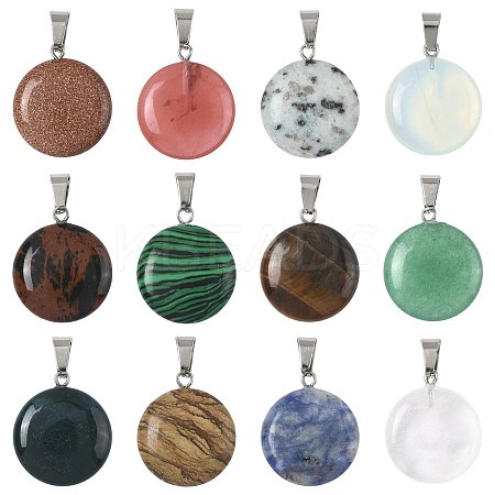 12Pcs 12 Styles Natural & Synthetic Mixed Gemstone Pendants G-FS0005-91-1