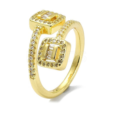 Brass with Cubic Zirconia Open Cuff Ring RJEW-B051-03G-1