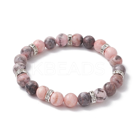 8.5mm Round Natural Pink Zebra Jasper Beaded Stretch Bracelets BJEW-JB10256-03-1