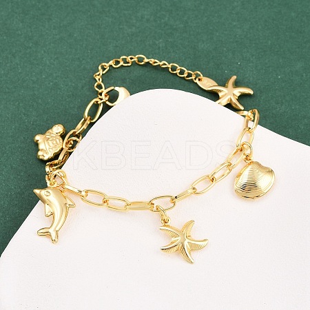 Summer 304 Stainless Steel Sea Animals Charm Bracelets BJEW-D359-16D-G-1