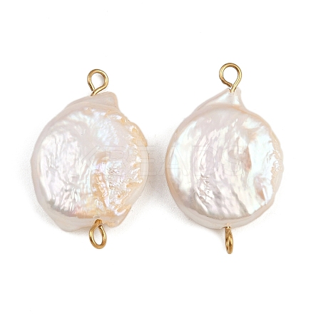 Natural Freshwater Pearl Keshi Pearl Flat Round Connector Charms STAS-D378-12G-1