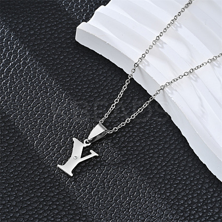 201 Stainless Steel Crystal Rhinestone Initial Pendant Necklaces FS-WG28760-19-1