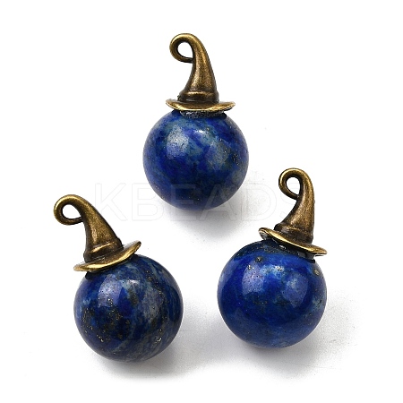 Natural Lapis Lazuli Round Pendants with Alloy Witch Hat G-D311-01AB-02-1