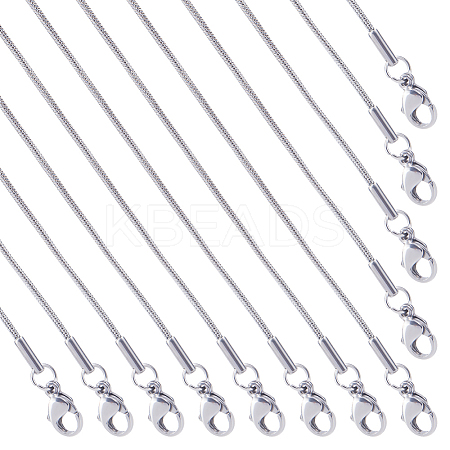 12Pcs 304 Stainless Steel Round Snake Chain Necklaces Set NJEW-SC0001-11-1