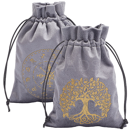 2Pcs 2 Styles Rectangle Gold Stamping Velvet Tarot Storage Drawstring Bags for Divination ABAG-CN0001-54-1