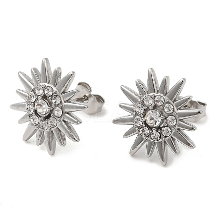 304 Stainless Steel Sun Stud Earings with Rhinestone EJEW-M224-03P-1