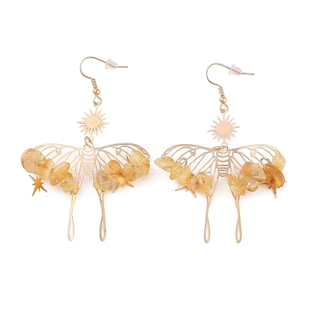 Natural Yellow Quartz Chips Dangle Earrings EJEW-S214-01A-1