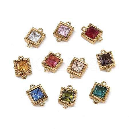 Ion Plating(IP) 304 Stainless Steel Cubic Zirconia Square Links Connector Charms STAS-K256-24G-1