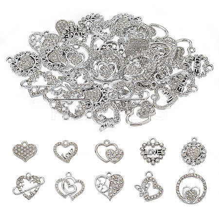40Pcs 10 Styles Alloy Rhinestone Pendants ALRI-AR0001-09-1