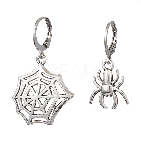 Halloween Spider Web & Spider Tibetan Style Alloy Dangle Earrings EJEW-JE05852-1-1