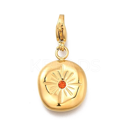 Flat Round 304 Stainless Steel Rhinestone Pendants Decoration STAS-R159-53G-03-1