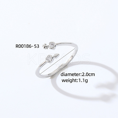 Fashionable Unisex Brass Micro Pave Clear Cubic Zirconia Open Cuff Rings VA2990-24-1