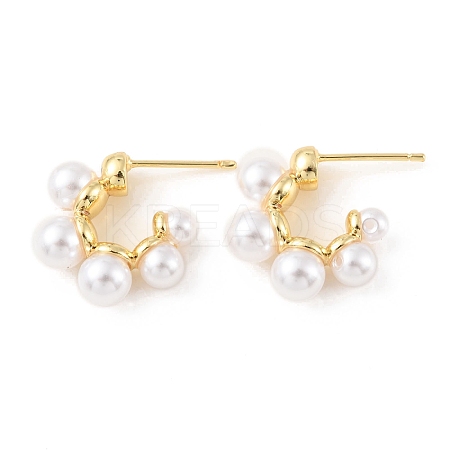 Plastic Pearl Beaded Half Round Stud Earrings LS-EJEW-C060-05G-1