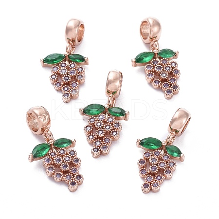 Brass Micro Pave Cubic Zirconia European Dangle Charms ZIRC-F074-05RG-1