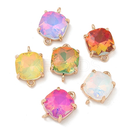 Brass Pave Faceted Glass Square Connector Charms KK-G517-14G-1