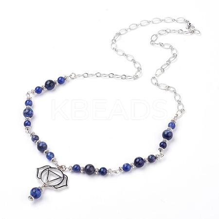 Natural Sodalite Pendant Necklaces NJEW-P191-B06-1