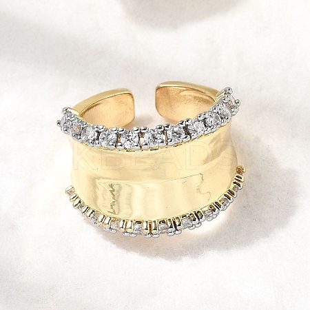Brass Micro Pave Clear Cubic Zirconia Cuff Rings RJEW-H262-03G-1