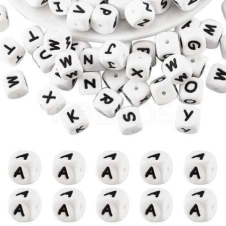 20Pcs White Cube Letter Silicone Beads 12x12x12mm Square Dice Alphabet Beads with 2mm Hole Spacer Loose Letter Beads for Bracelet Necklace Jewelry Making JX432A-1