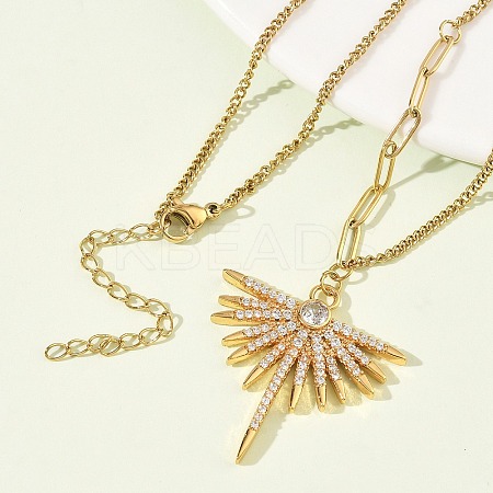304 Stainless Steel Micro Pave Clear Cubic Zirconia Pendant Necklaces for Women NJEW-Z103-01G-06-1