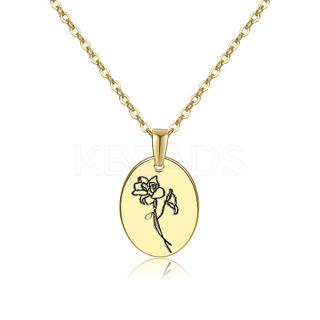 Brass Birth Month Flower Pendant Necklace HUDU-PW0001-034G-1-1