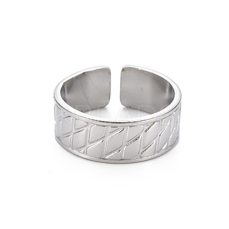 Non-Tarnish 304 Stainless Steel Grooved Wide Band Open Cuff Ring for Women RJEW-N038-046P-1