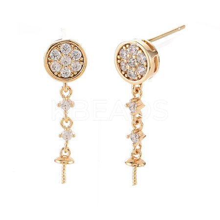 Flat Round Shape Brass Micro Pave Clear Cubic Zirconia Earring Findings KK-S356-437-NF-1