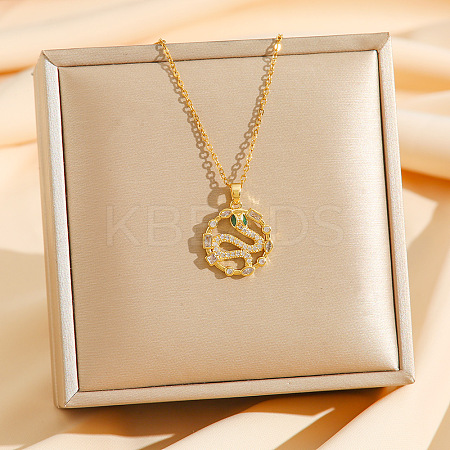 Brass Micro Pave Clear Cubic Zirconia Ring with Snake Pendants Necklaces LS-NJEW-K280-03A-G-1