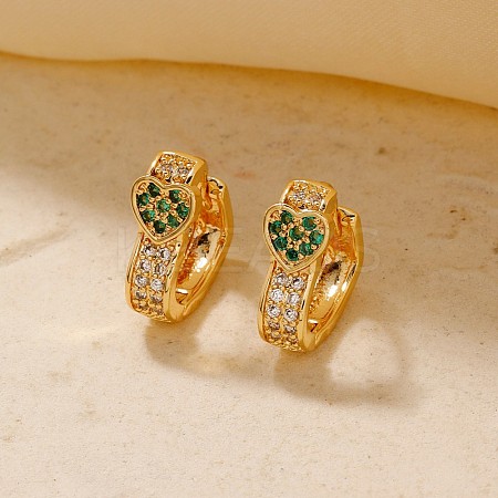 Elegant Heart-shaped Brass Cubic Zirconia Hoop Earrings for Women CH6025-1-1
