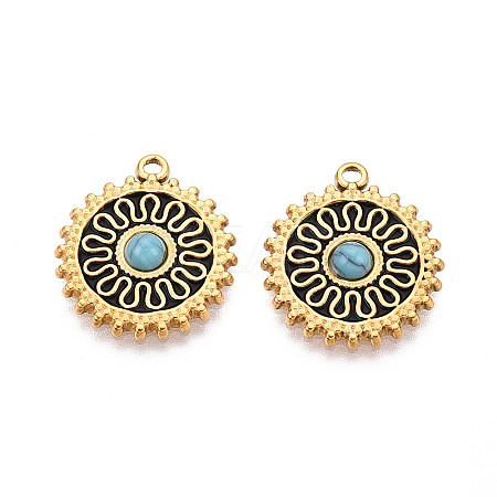 304 Stainless Steel and Natural Turquoise Pendants STAS-T070-08G-1