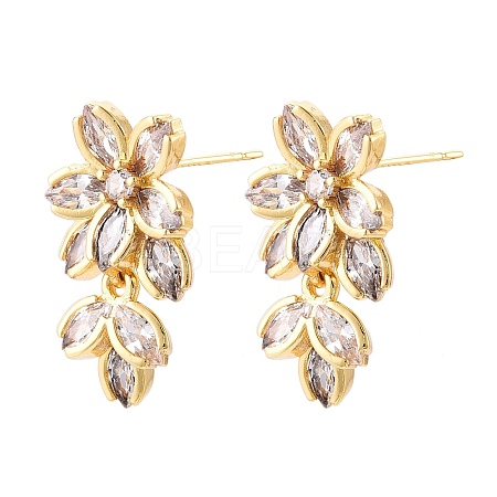 Flower Glass Brass Stud Earrings EJEW-N054-63G-1