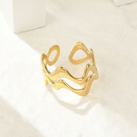 Wave 304 Stainless Steel Open Cuff Rings for Women LS-RJEW-G338-18G-1