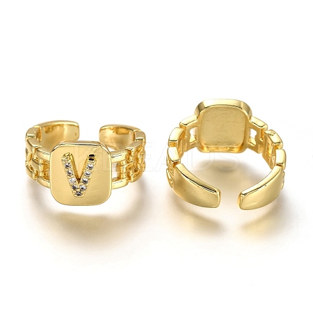 Brass Micro Pave Clear Cubic Zirconia Cuff Rings RJEW-H541-01V-G-1