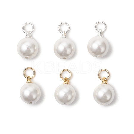 6Pcs 2 Colors Shell Pearl Round Charms PALLOY-JF04977-1