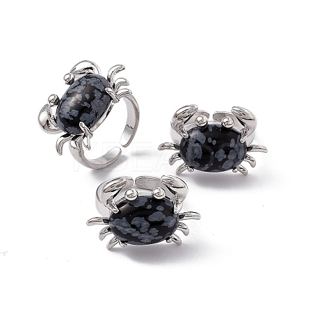 Natural Snowflake Obsidian Crab Open Cuff Ring RJEW-I090-01P-16-1