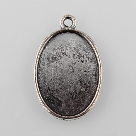 Tibetan Style Antique Silver Alloy Flat Oval Pendant Cabochon Settings TIBEP-M022-37AS-1