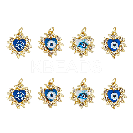 8Pcs 4 Style Brass Micro Pave Clear Cubic Zirconia Pendants KK-DC0002-68-1