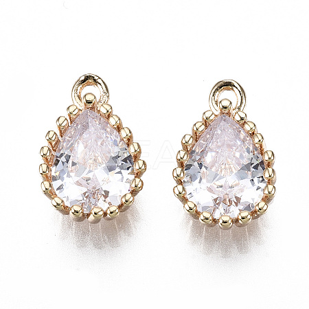 Brass Clear Cubic Zirconia Charms KK-S359-129-B01-RS-1
