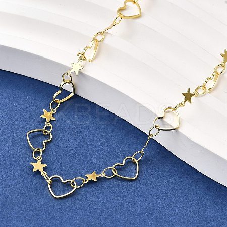 Brass Star Heart Link Chain Necklaces NJEW-M108-30G-1