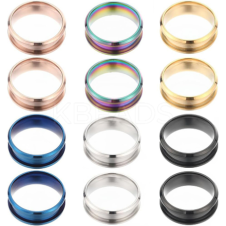 12Pcs 6 Colors 201 Stainless Steel Grooved Finger Ring Settings RJEW-SC0001-01A-1