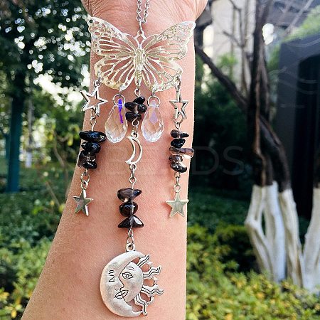 Natural Smoky Quartz Butterfly Hanging Suncatcher Pendant Decoration DJEW-PW0008-19-07-1