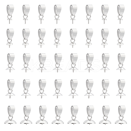 40Pcs 5 Style 304 Stainless Steel Cup Pearl Peg Bails Pin Pendants STAS-UN0055-01-1