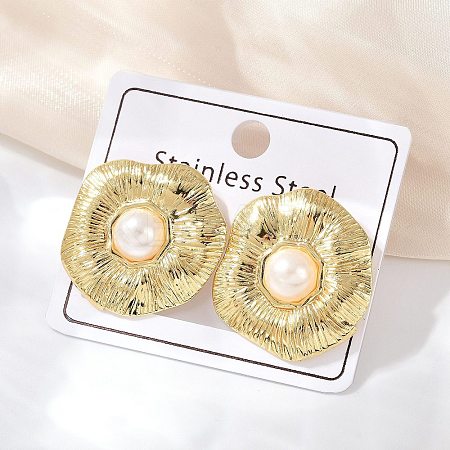 304 Stainless Steel ABS Plastic Pearl Stud Earrings STAS-D368-01C-G-1
