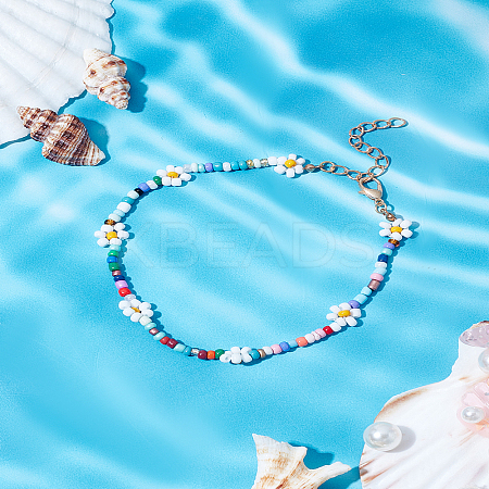 1Pc Flower Glass Seed Beads Anklets for Women AJEW-LP0007-20B-1