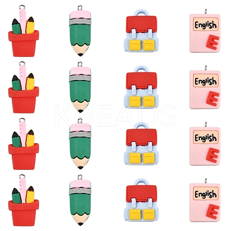16Pcs 4 Styles Stationery Theme Resin Pendants RESI-FS0001-89-1