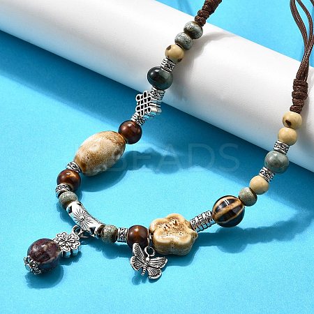 Ethnic Style Alloy & Porcelain Ceramic Beads Pendant Tassel Y Necklaces NJEW-D308-03B-1