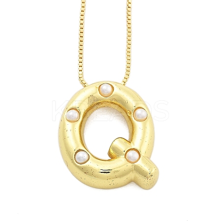 Brass & Plastic Pearl Letter Pendant Box Chain Necklaces for Women LS-NJEW-U017-01G-17-1