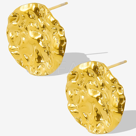 Irregular Folded Flat Round 304 Stainless Steel Stud Earrings for Women VO3388-2-1